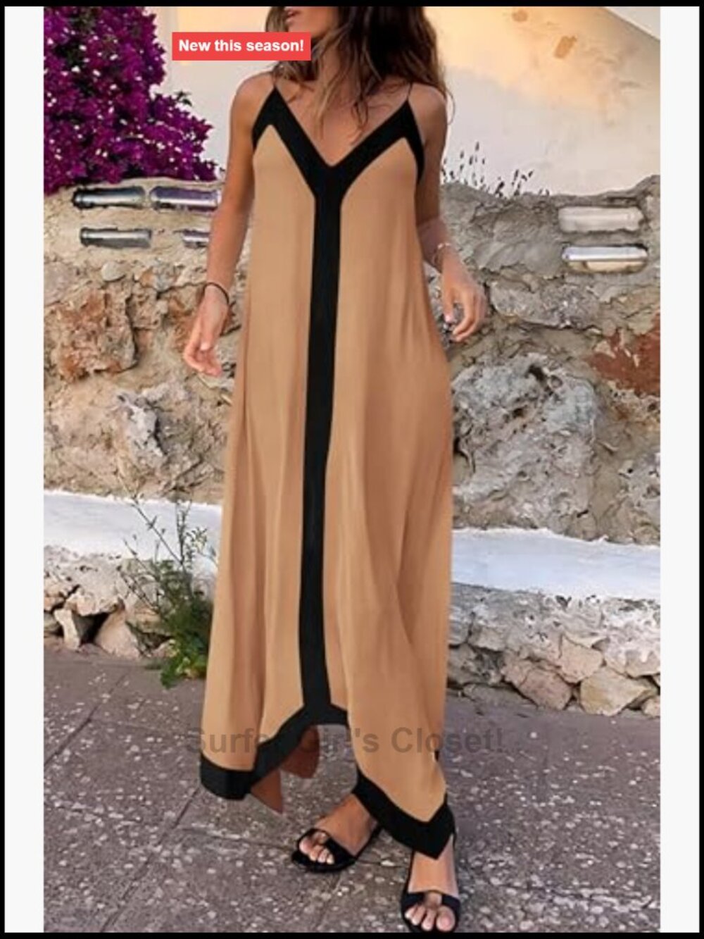 Maxi Dress V Neck Spaghetti Strap Flowy A-Line Sleeveless with Pockets - Picture 5 of 7